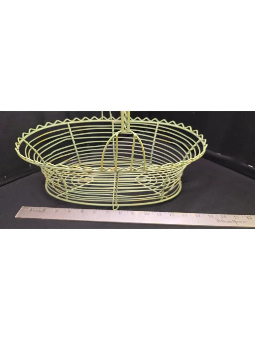 Vintage Sage Green Wire Decorative Egg Basket w Handle 12